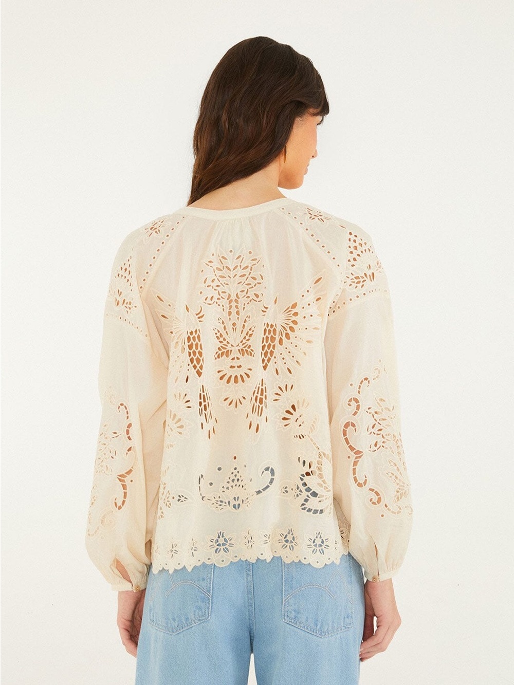 FARM Rio Soft Pink Artisanal Long Sleeve Blouse (Cream color) - Picture 2 of 9